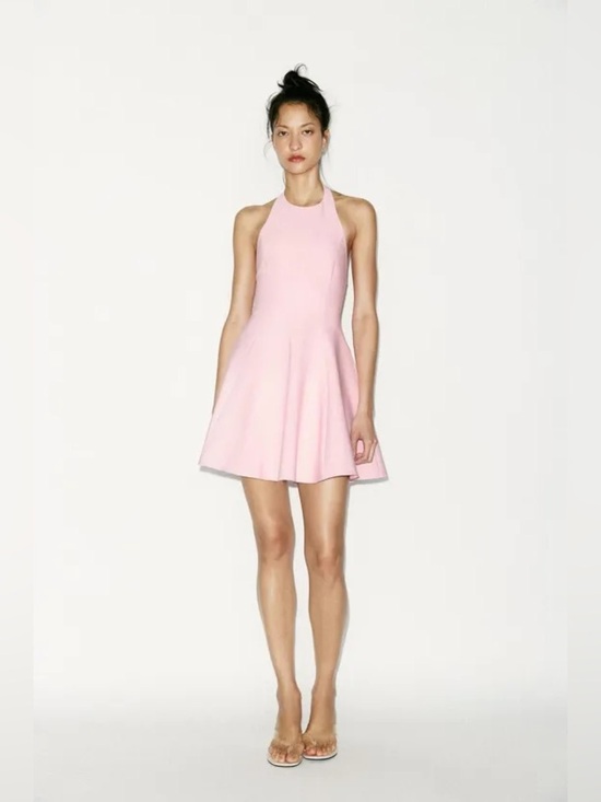 Zara Dresses & Skirts - NWT Zara Pastel Pink Halter A Line Skater Dress with Pockets NWT Size M
